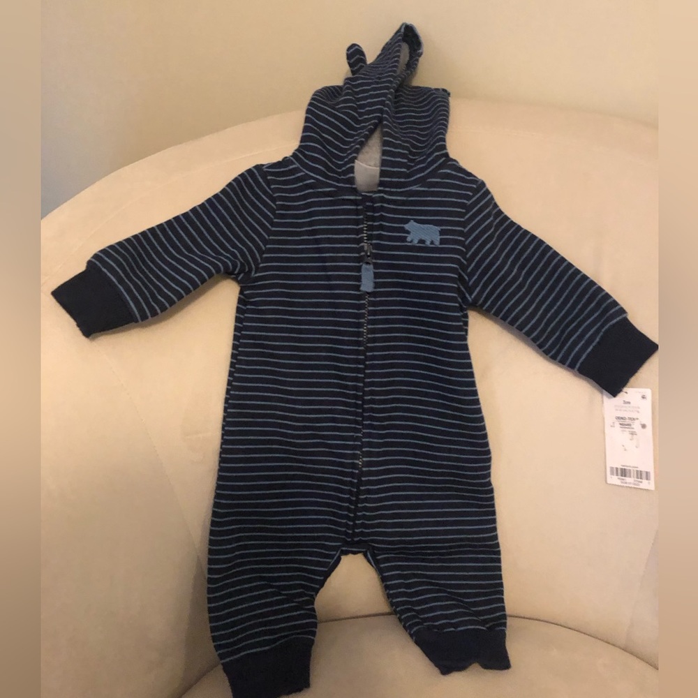 NWT-Baby Hooded Zip-Up Fleece Jumpsuit-3M
